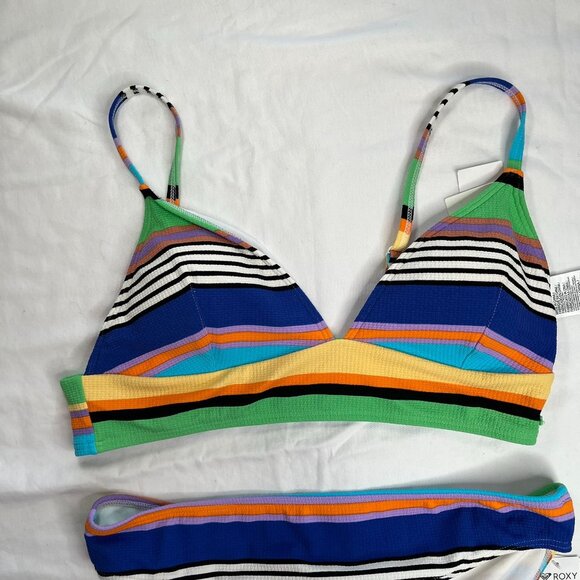 Roxy Womens Color Jam Striped Tank Top & Hipster Bikini Beach Swim Set XL - Picture 3 of 11